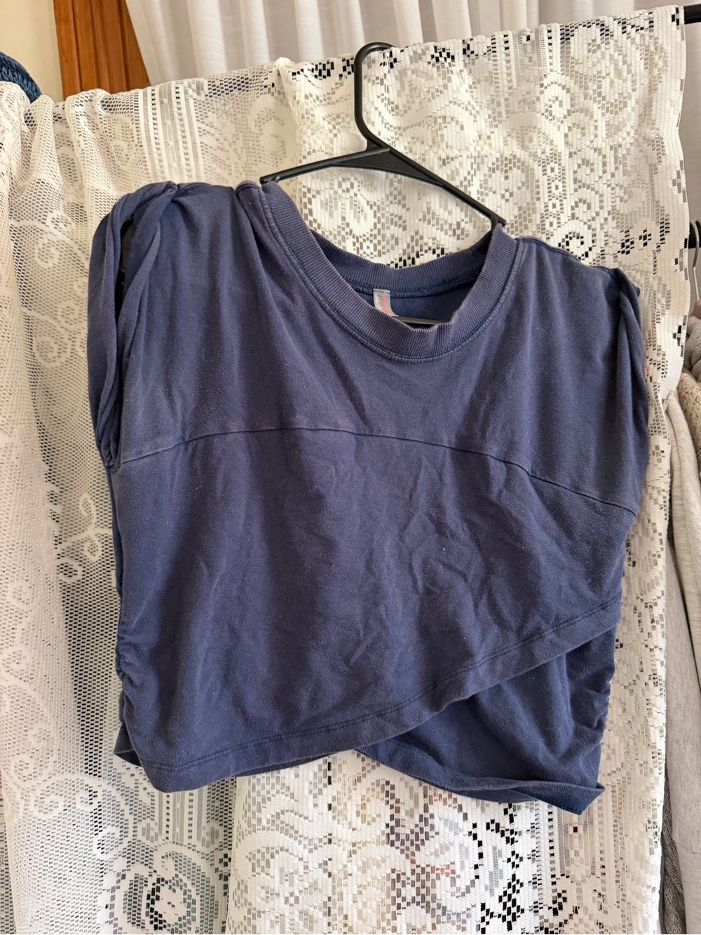 FP Movement by Free People Navy Cropped Layered Sleeve Tee